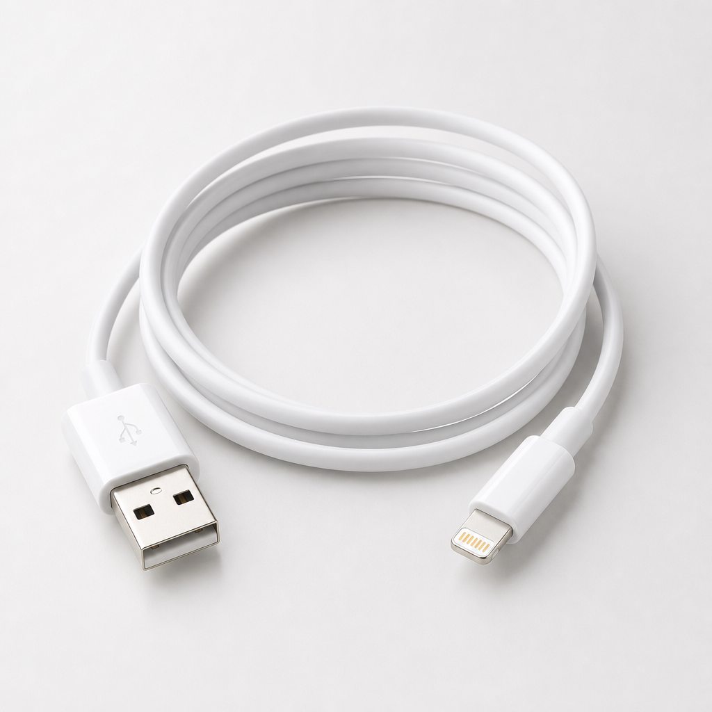 Slim lightning cable in white with glossy connector tips