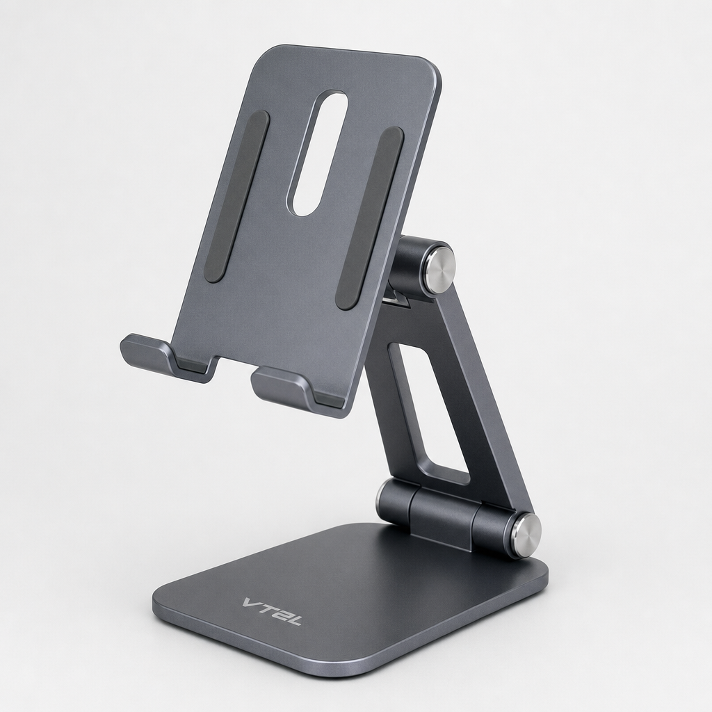 Adjustable desktop phone holder in anodized aluminum