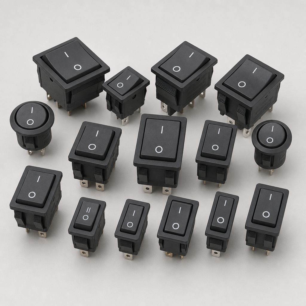 Set of graphite rocker switches with white indicator markings