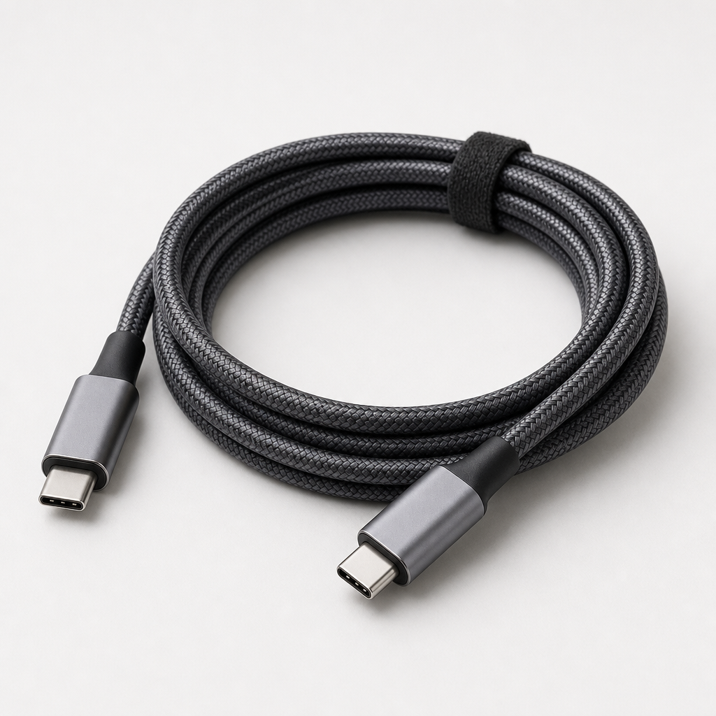 Braided USB-C cable in graphite gray with metal connectors