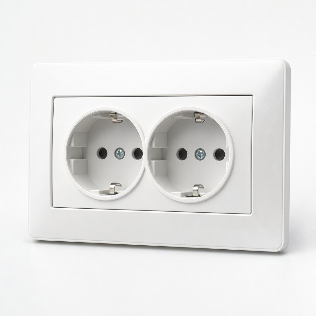 Modern white double wall socket with clean rectangular frame