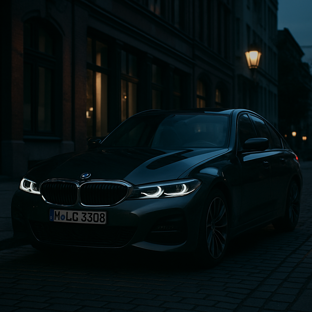 BMW 3 Series parked in Berlin at dusk