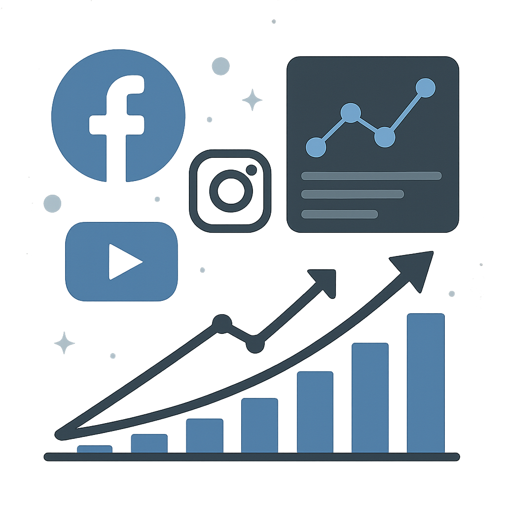 Social media icons and analytics chart, representing digital marketing