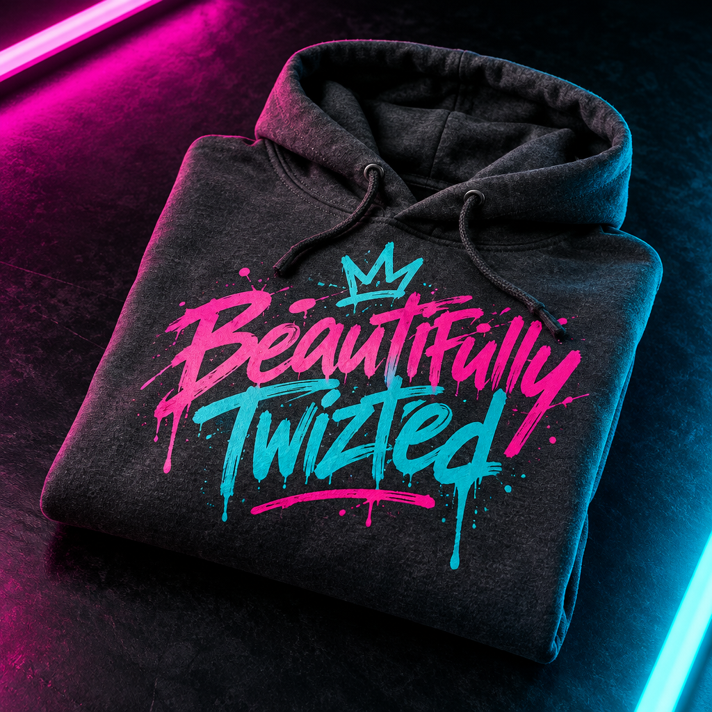 Charcoal hoodie mockup featuring a high-contrast hand-drawn graffiti script artwork