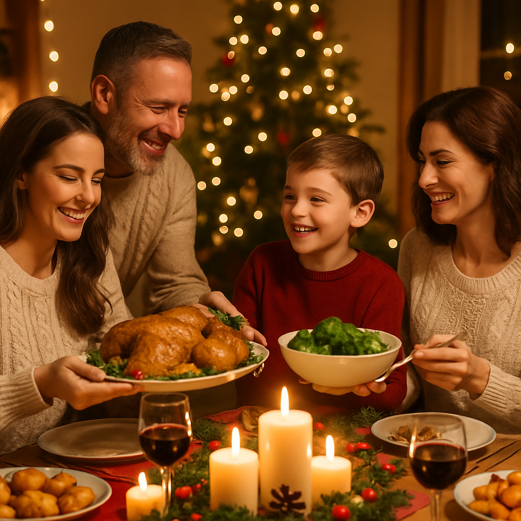 A warm family holiday meal