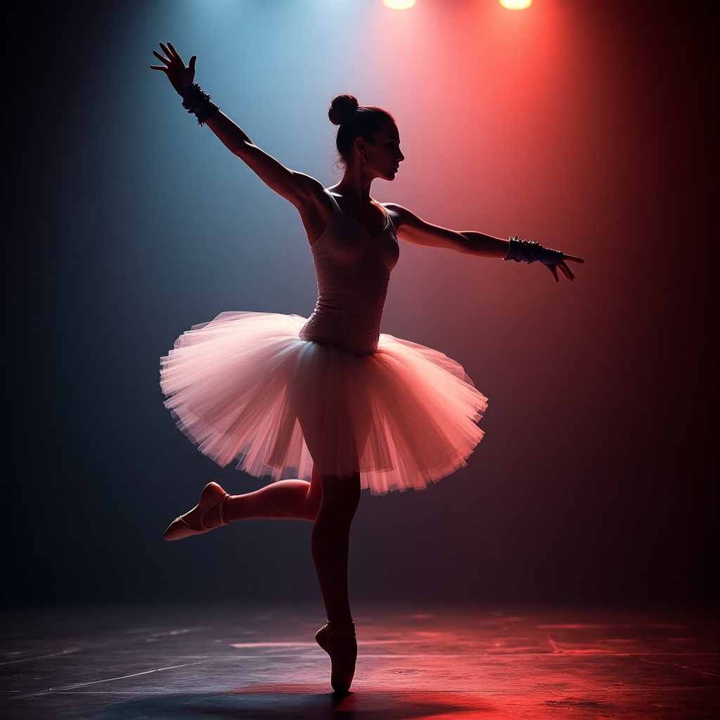 Ballerina mid-spin with dramatic lighting