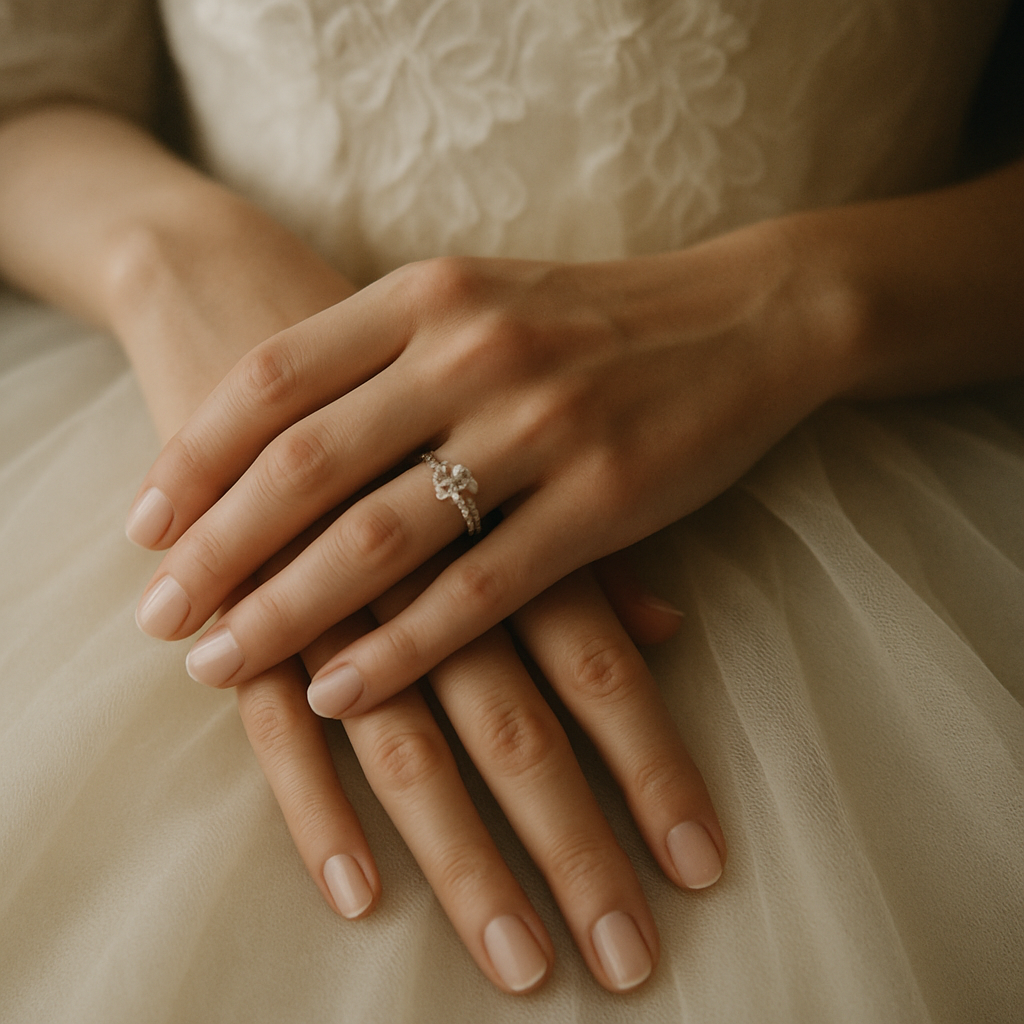 Close-up of bridal hands with rings