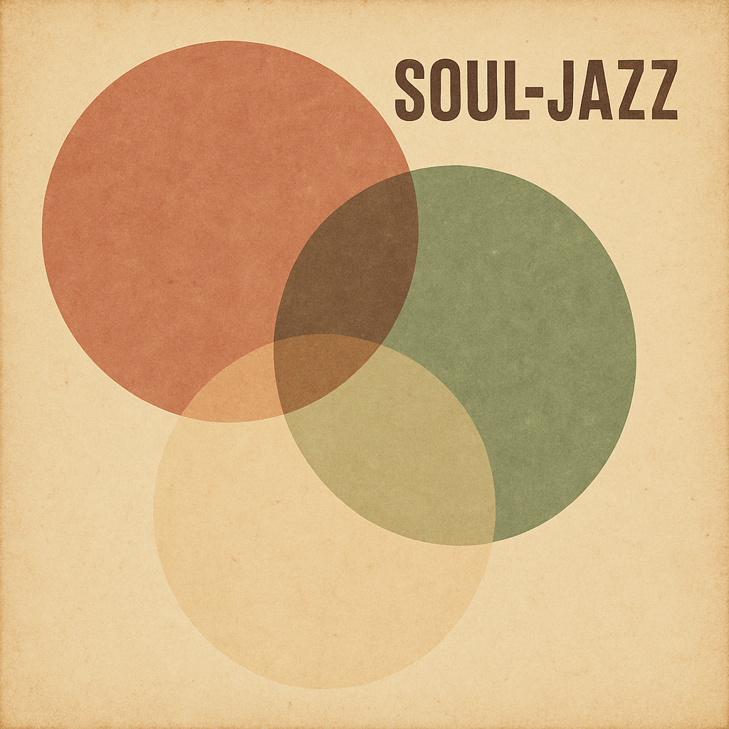 Album cover with abstract pastel circles and vintage typography