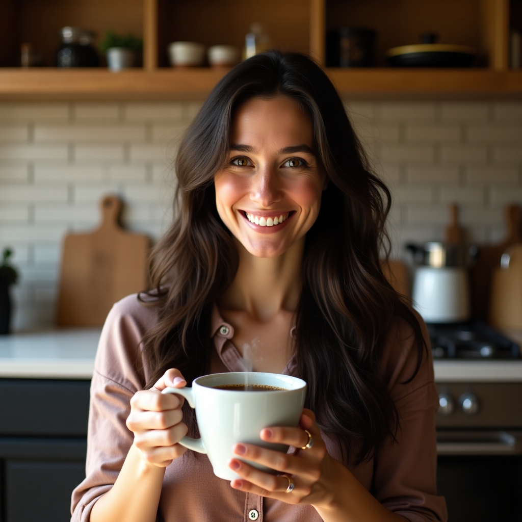 Smiling woman holding a cup of coffee