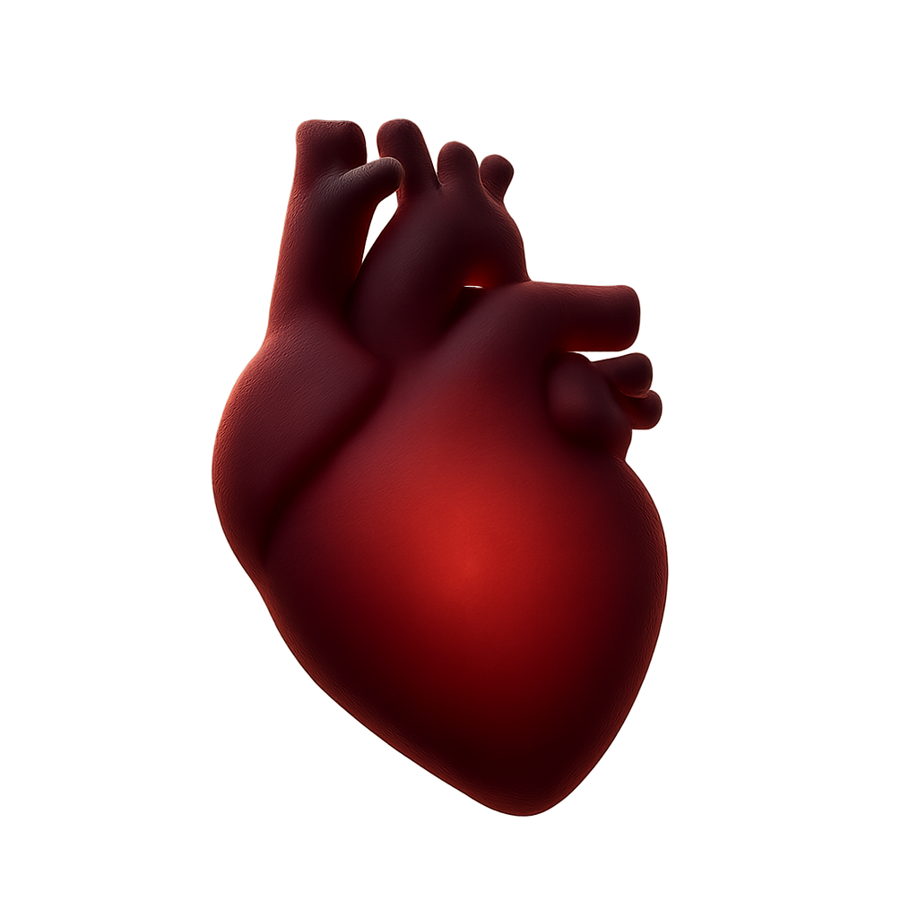 A tender, feminine living heart with a matte crimson glow, softly pulsing with delicate light on a deep charcoal background