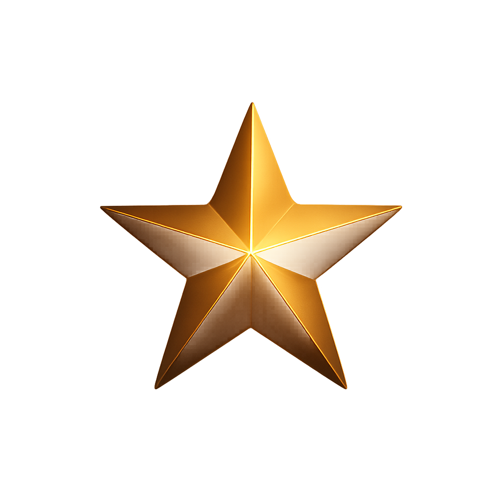 Tiny five-point golden star with crisp edges and soft luminous highlights