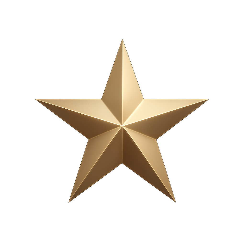 Delicate five-point champagne-gold star with gentle specular reflections