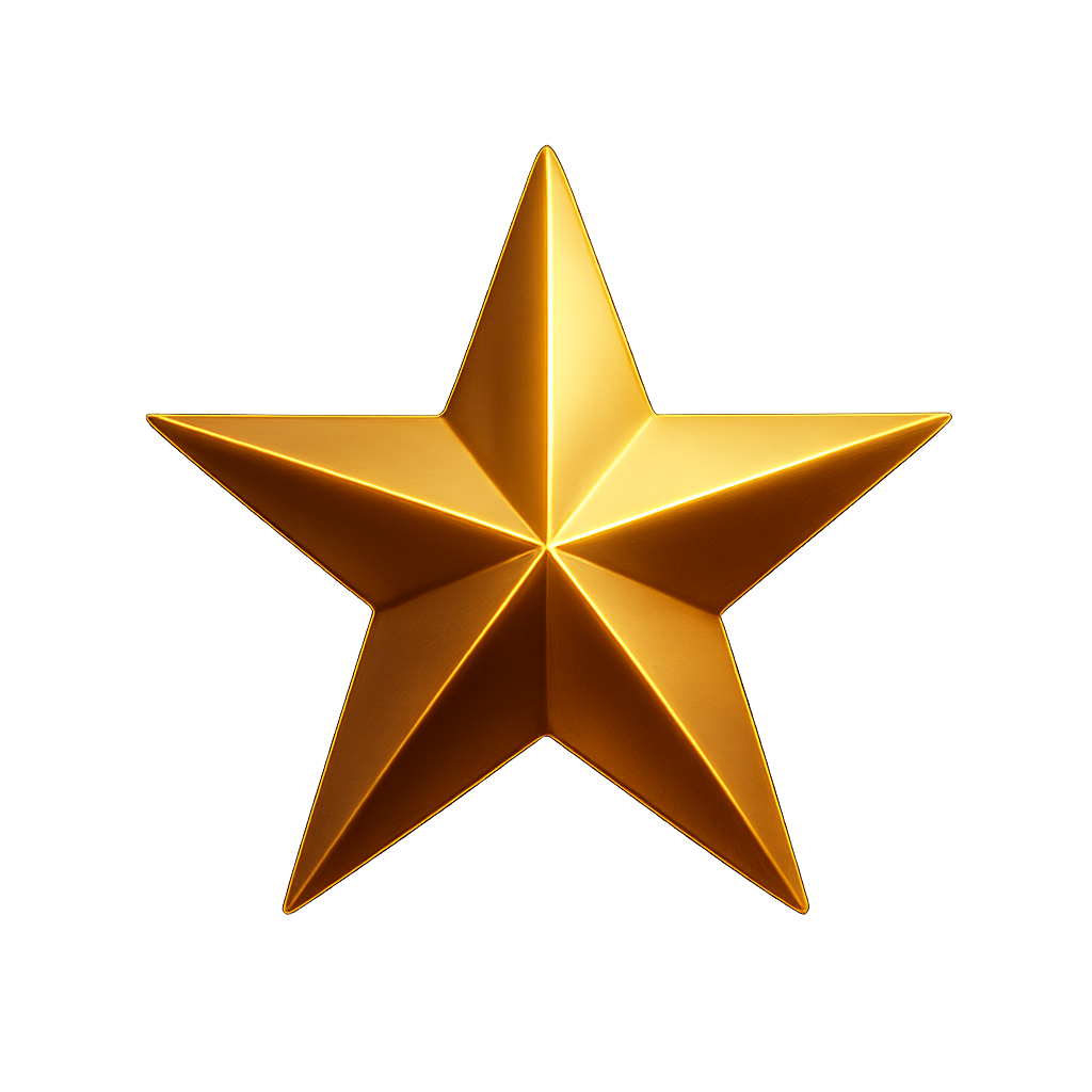 Small five-point warm gold star with a refined metallic sheen