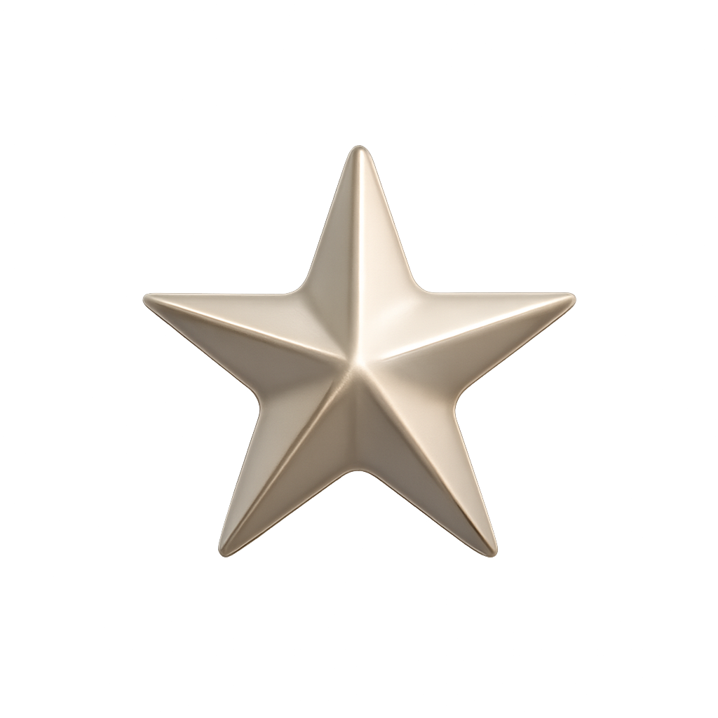 Tiny five-point pale champagne star with a soft glassy glint