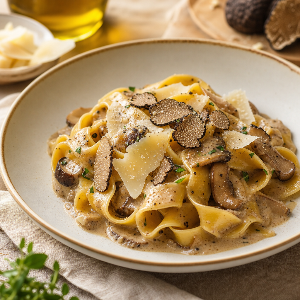 Silky truffle tagliatelle with parmesan and shaved black truffle