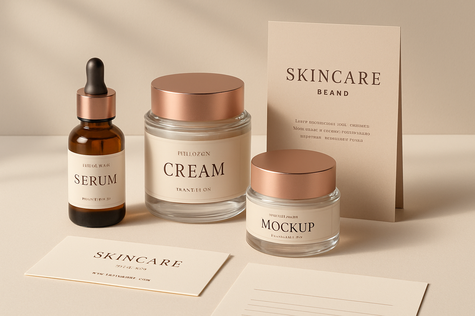 Elegant skincare studio brand project with packaging, labels, and stationery