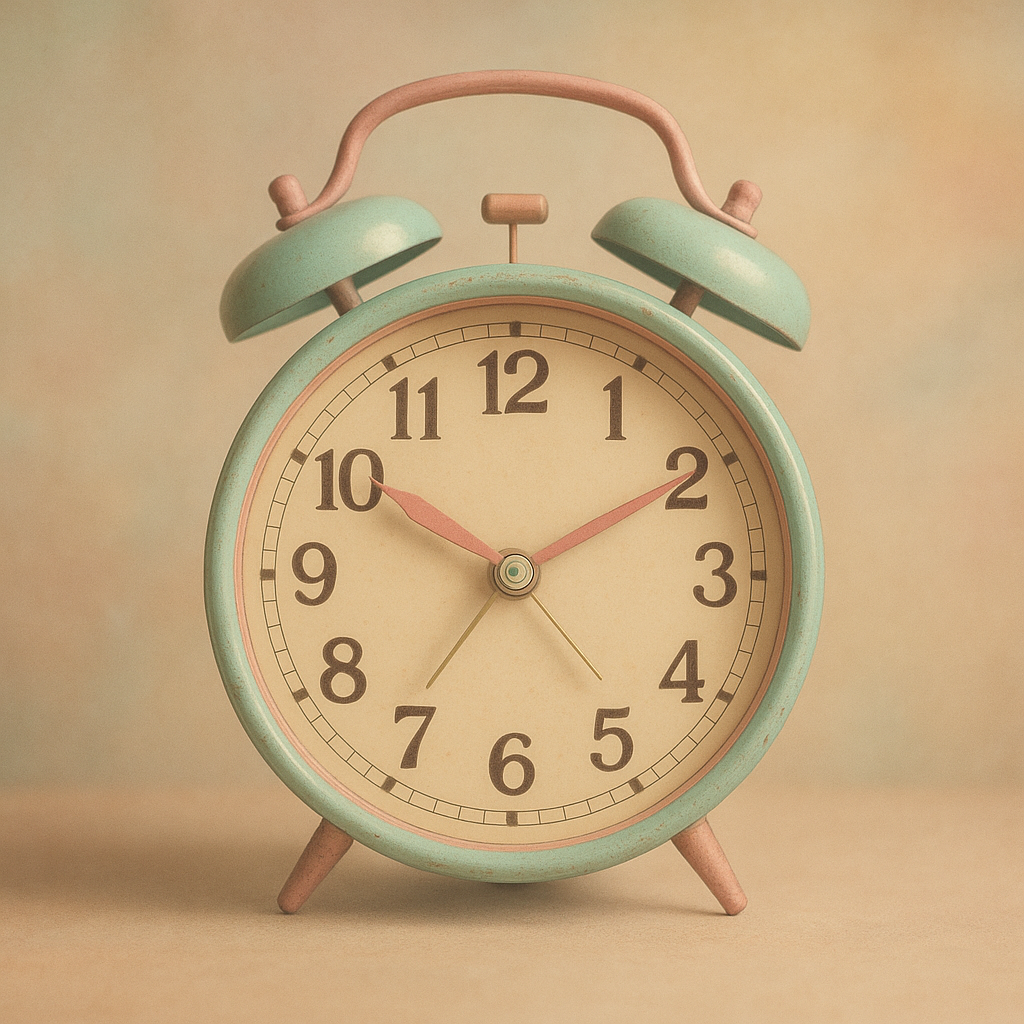 Vintage pastel analog clock with a faded background