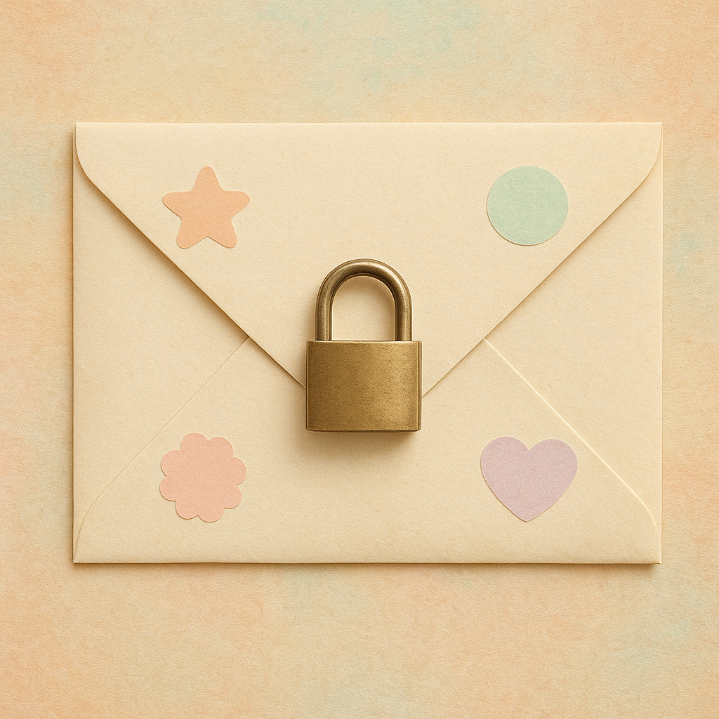 Envelope sealed with a lock and pastel stickers