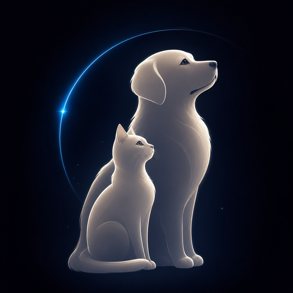 Futuristic interface glow with a pet silhouette and data arcs