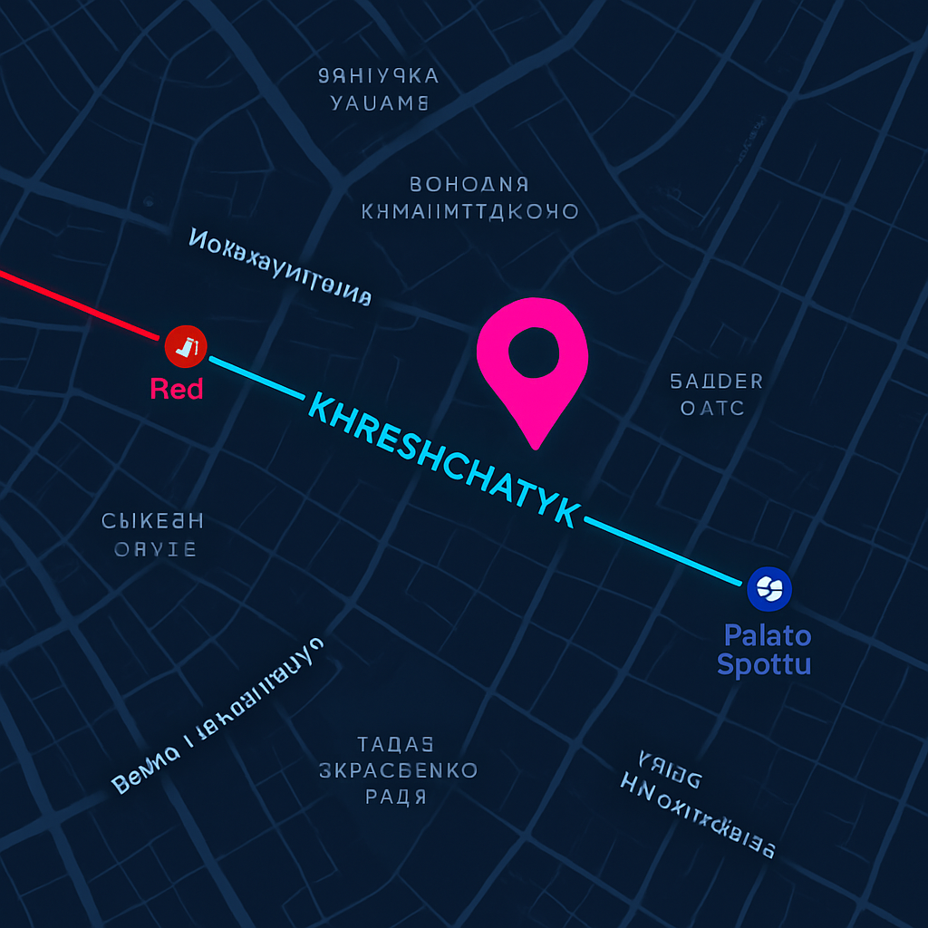 Map of Kyiv city center showing TechHub Kyiv venue location with public transport connections
