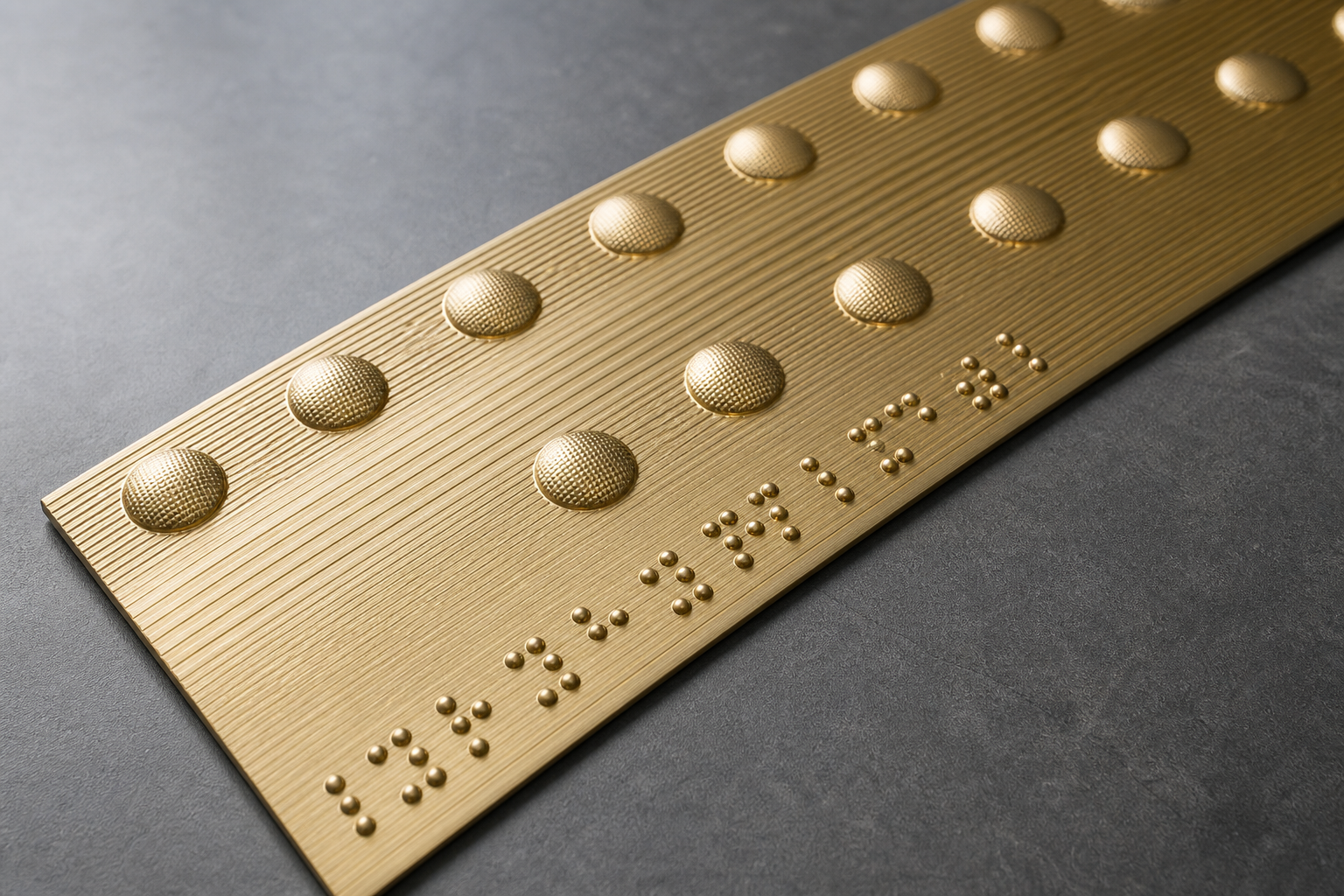Textured brass tactile strip with Braille for platform edge marking