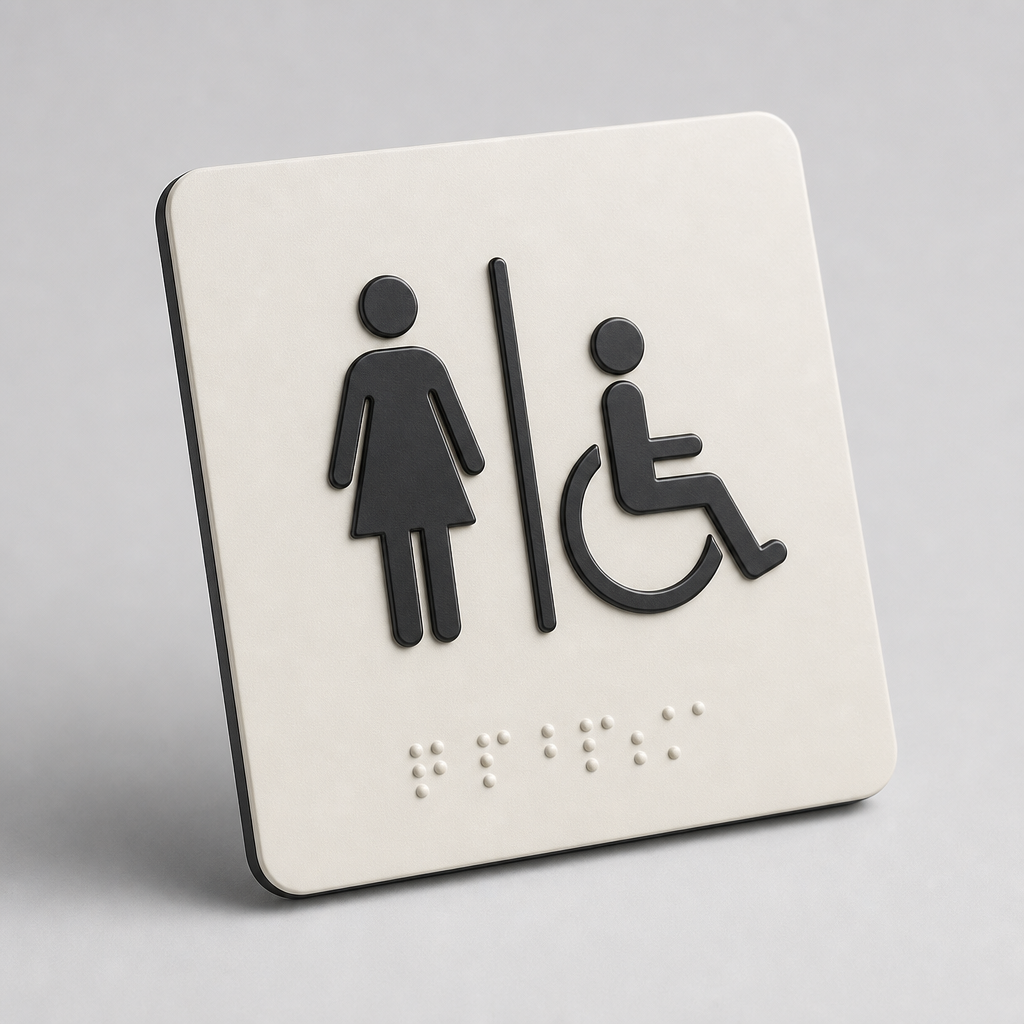 Tabliczka toaletowa z piktogramem i Braille'em na jasnym laminacie