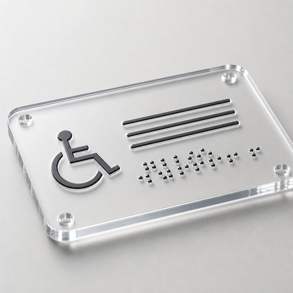 Przezroczysta nakładka akrylowa z wypukłym tekstem i Braille'em