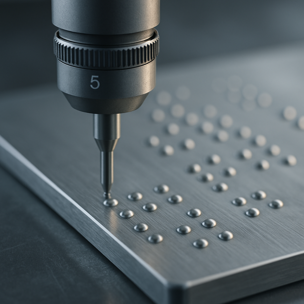 Quality control measuring tool inspecting embossed dots