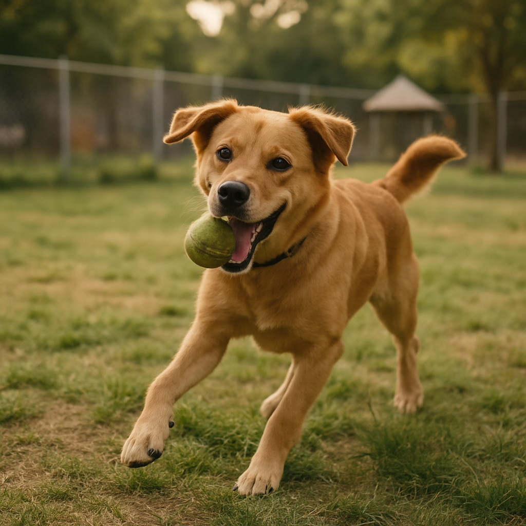 Smiling young volunteer walking a small black-and-white terrier on a leash in a sunny community park