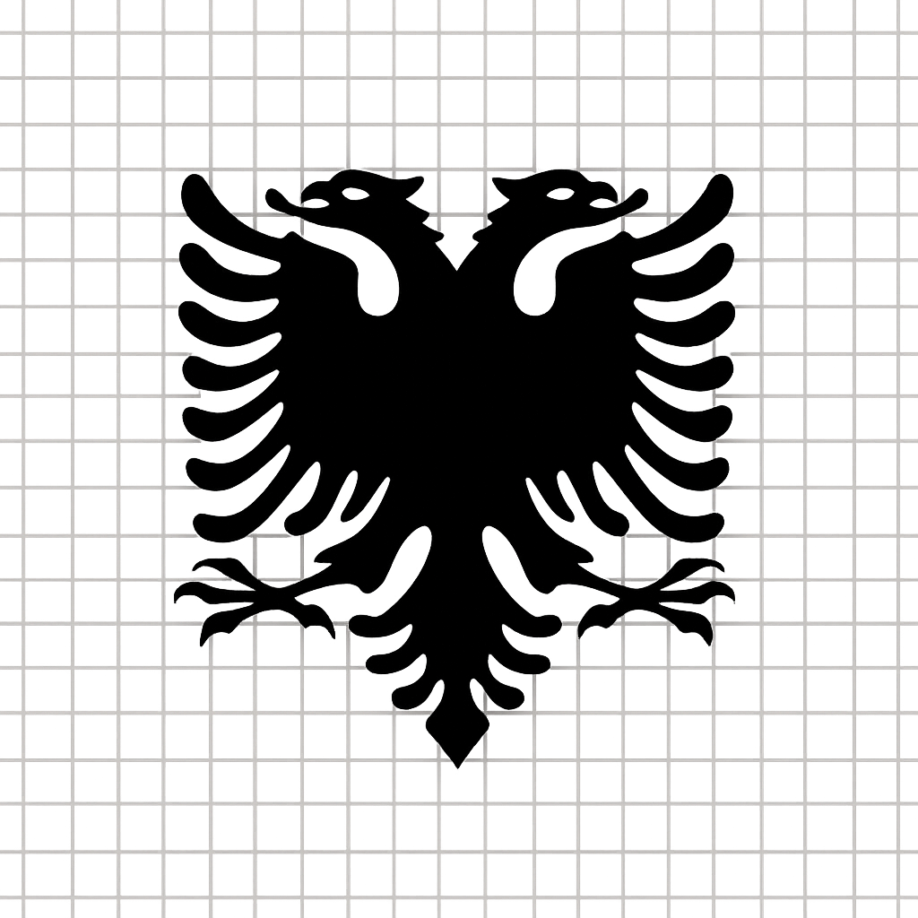 Pure black Albanian double-headed eagle symbol on transparent background for a solid red horizontal badge