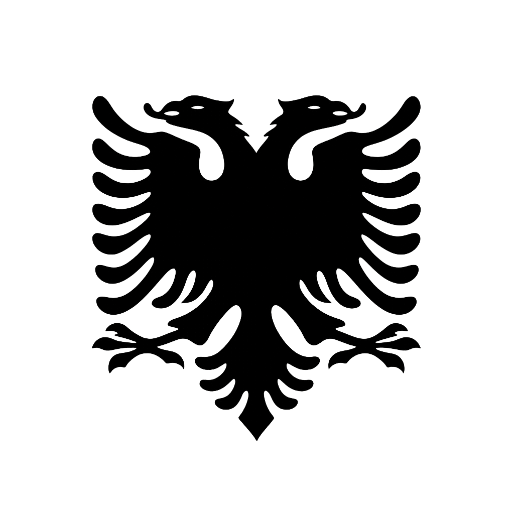 Pure black Albanian double-headed eagle symbol on transparent background for a solid red horizontal badge
