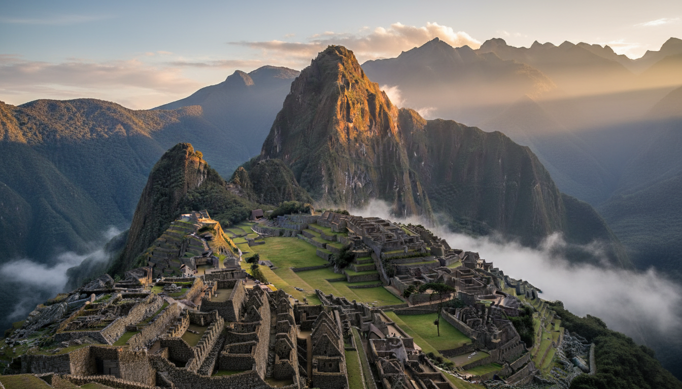 Sunrise over Machu Picchu ruins