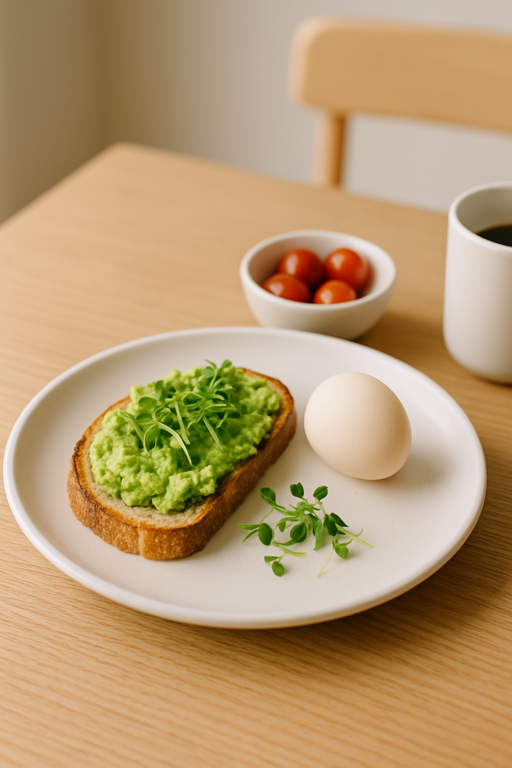 Minimalist breakfast plate with sourdough toast and avocado