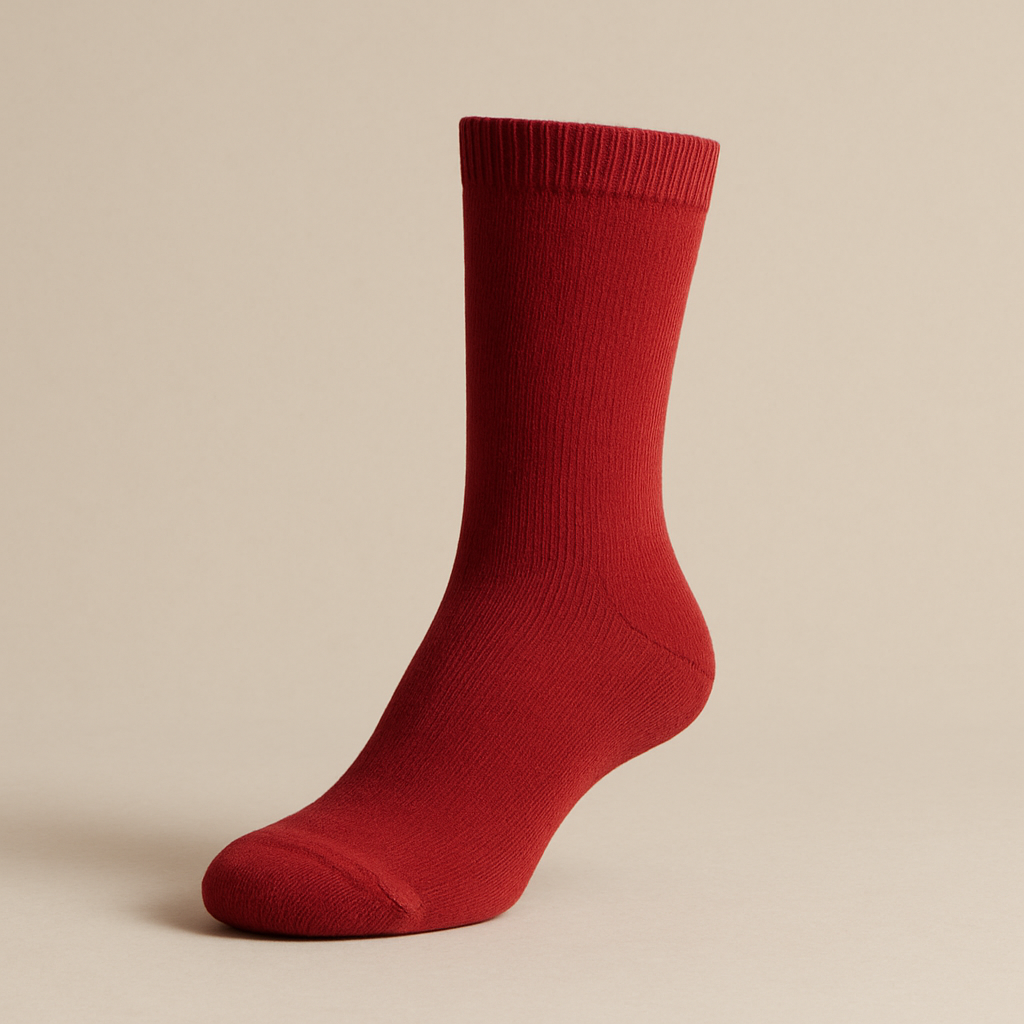 Rich red crew sock with a refined knit finish