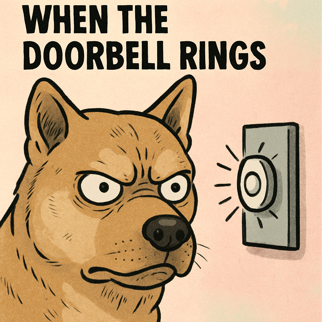 Dog with intense focus as doorbell rings