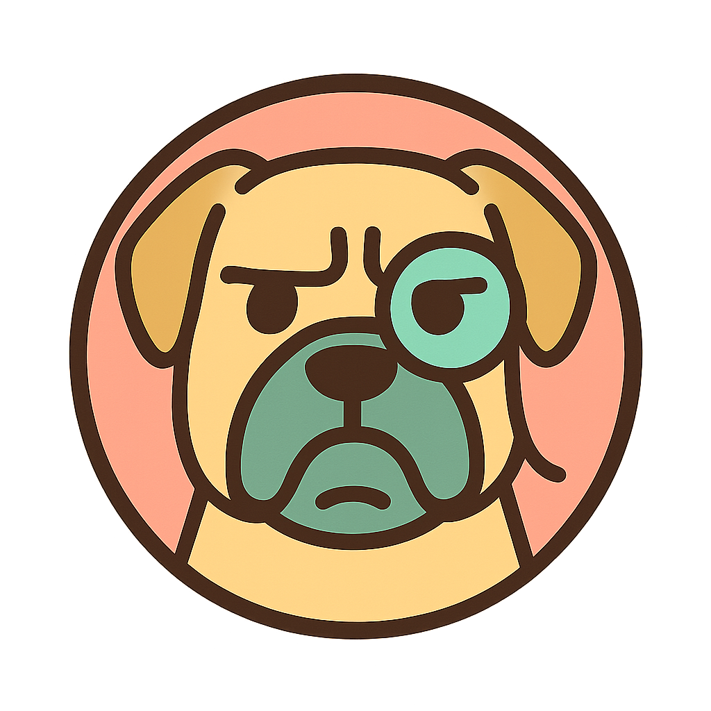 Dramatic Dog Reviews logo: a serious dog face with monocle