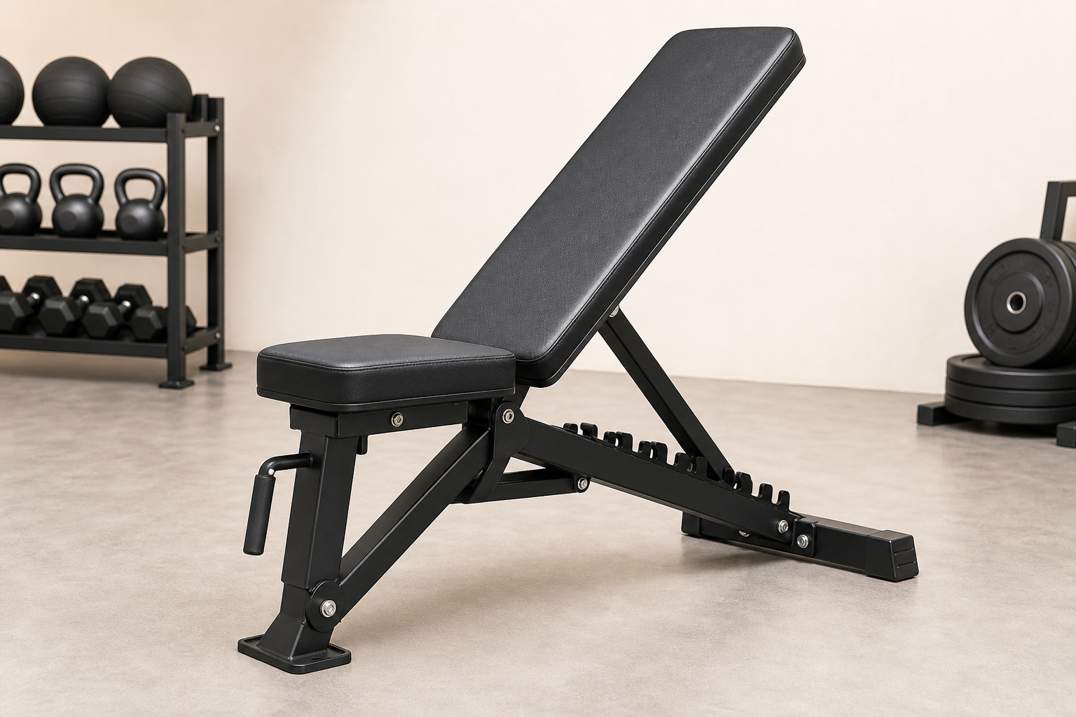 Adjustable weight bench with padded seat and backrest