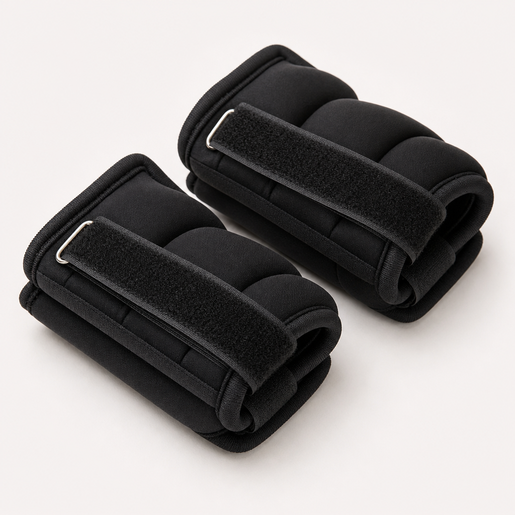 Pair of black adjustable ankle weights with velcro straps