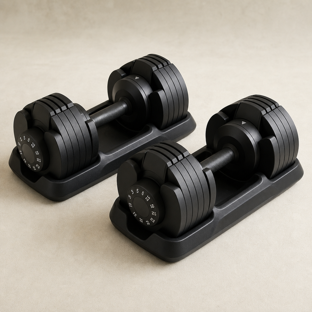 Pair of adjustable dumbbells with textured handles