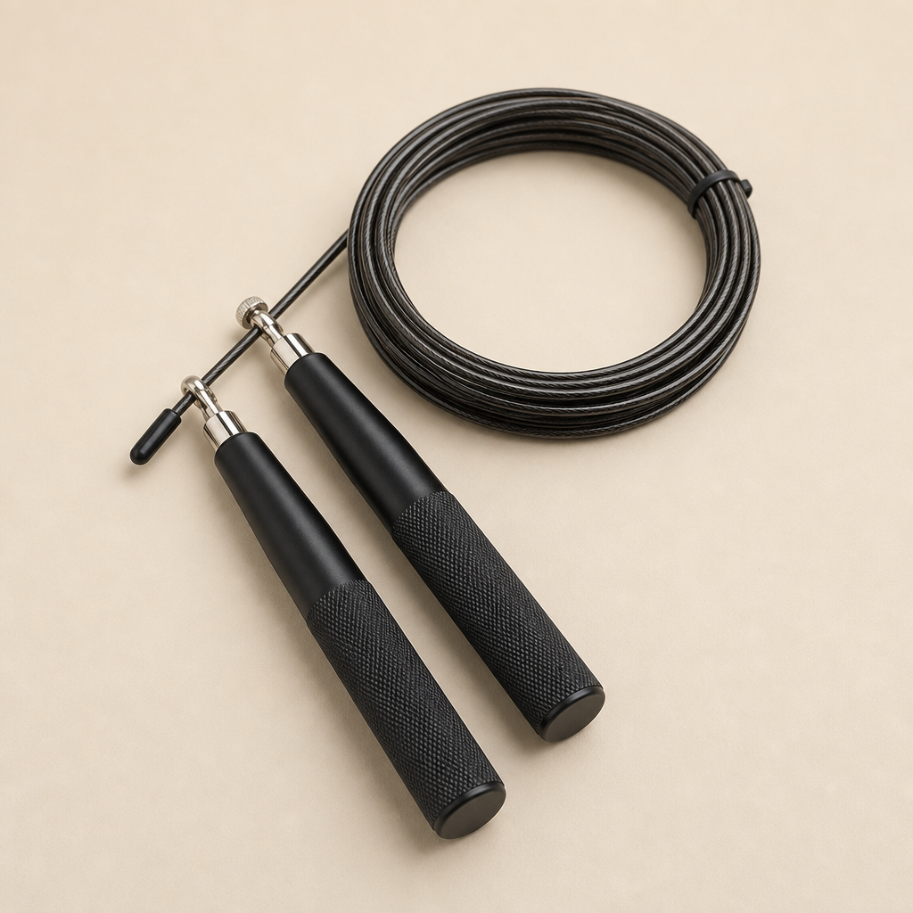 Speed jump rope with slim handles and coiled cable