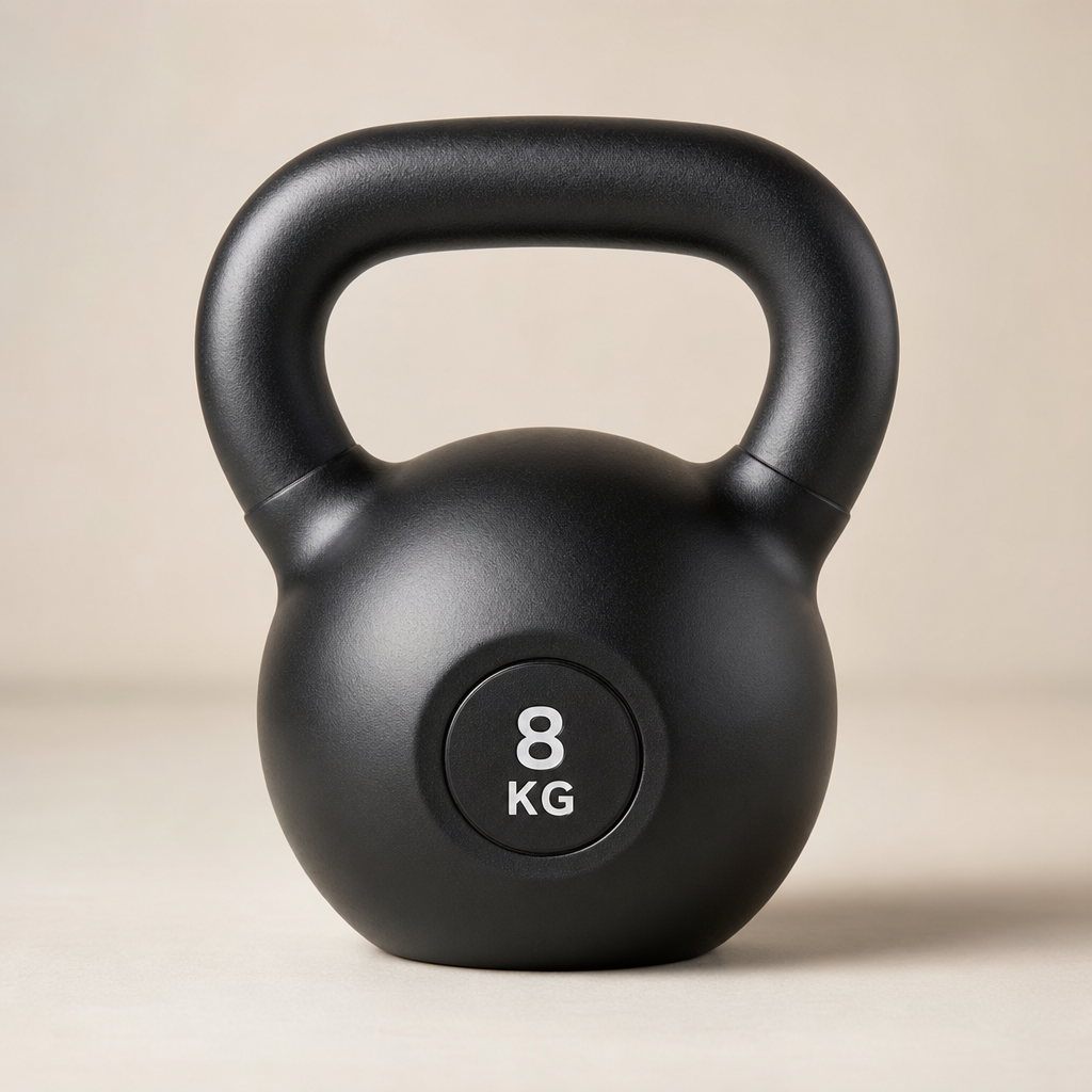 Compact kettlebell with smooth matte coating