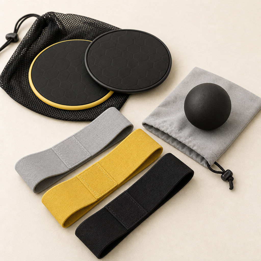 Mobility kit with sliders, mini bands, and soft ball