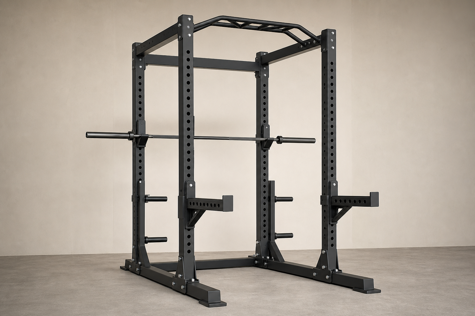 Steel power rack with safety arms and pull-up bar