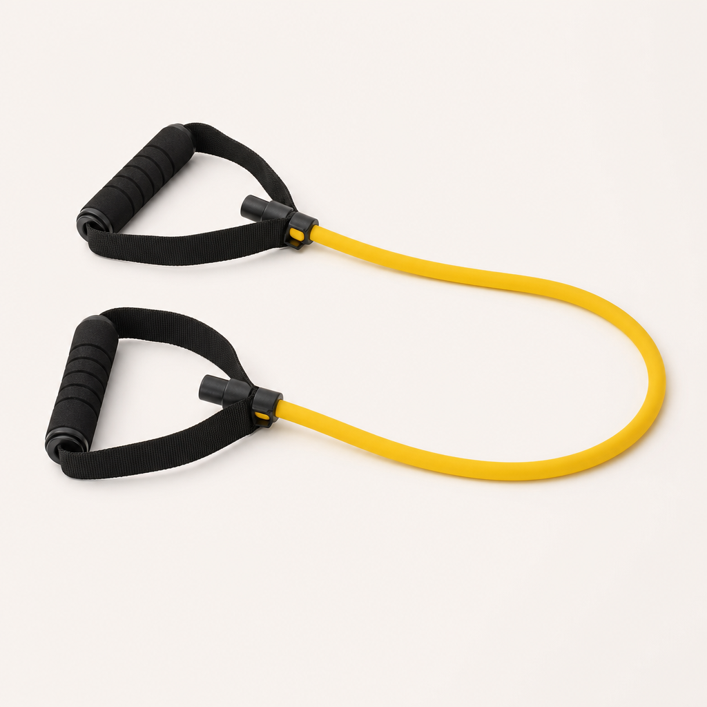 Resistance tube with black handles and durable yellow tubing