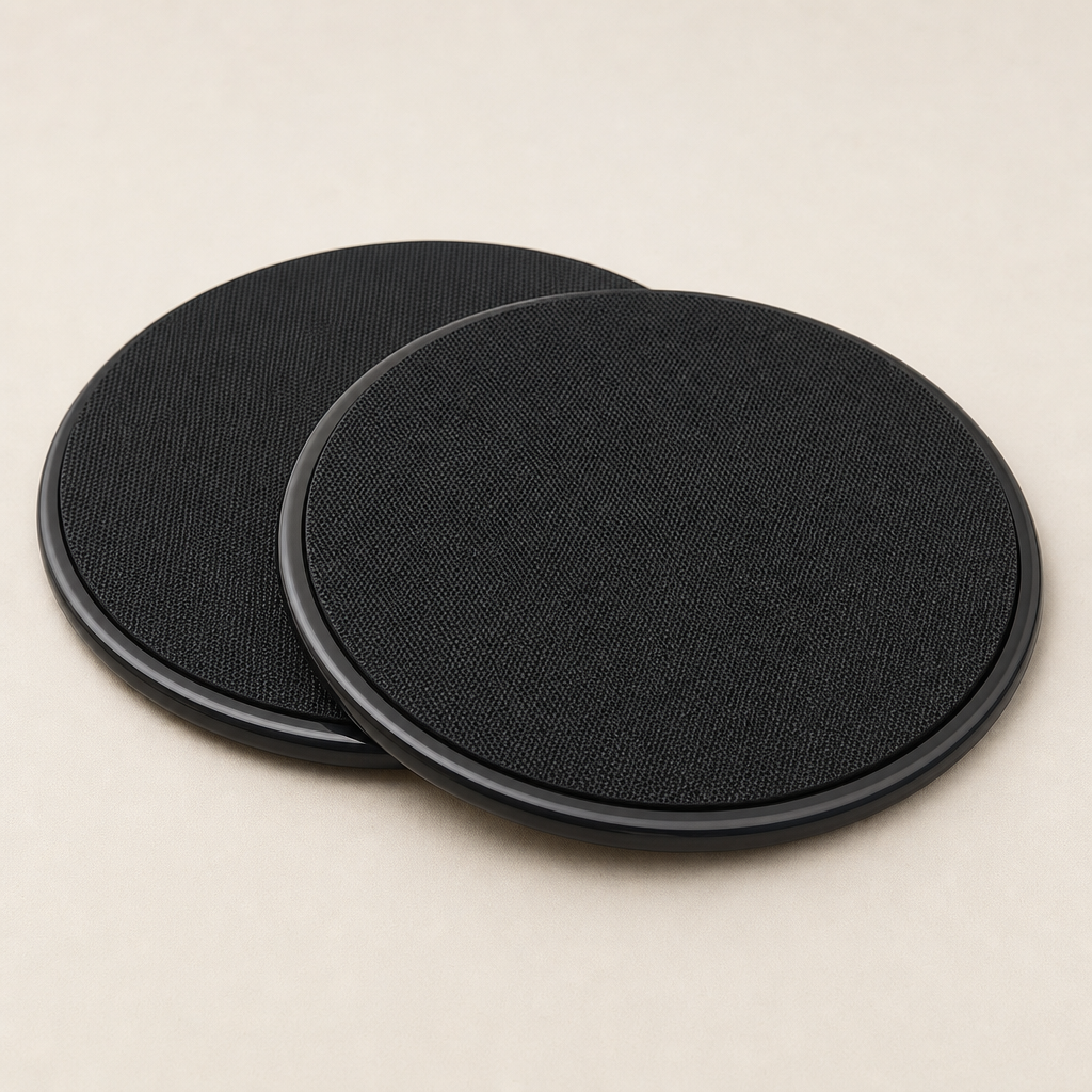 Pair of round sliding discs with black textured tops