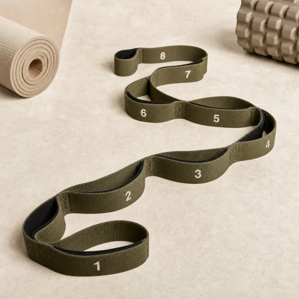 Adjustable stretching strap with numbered loops