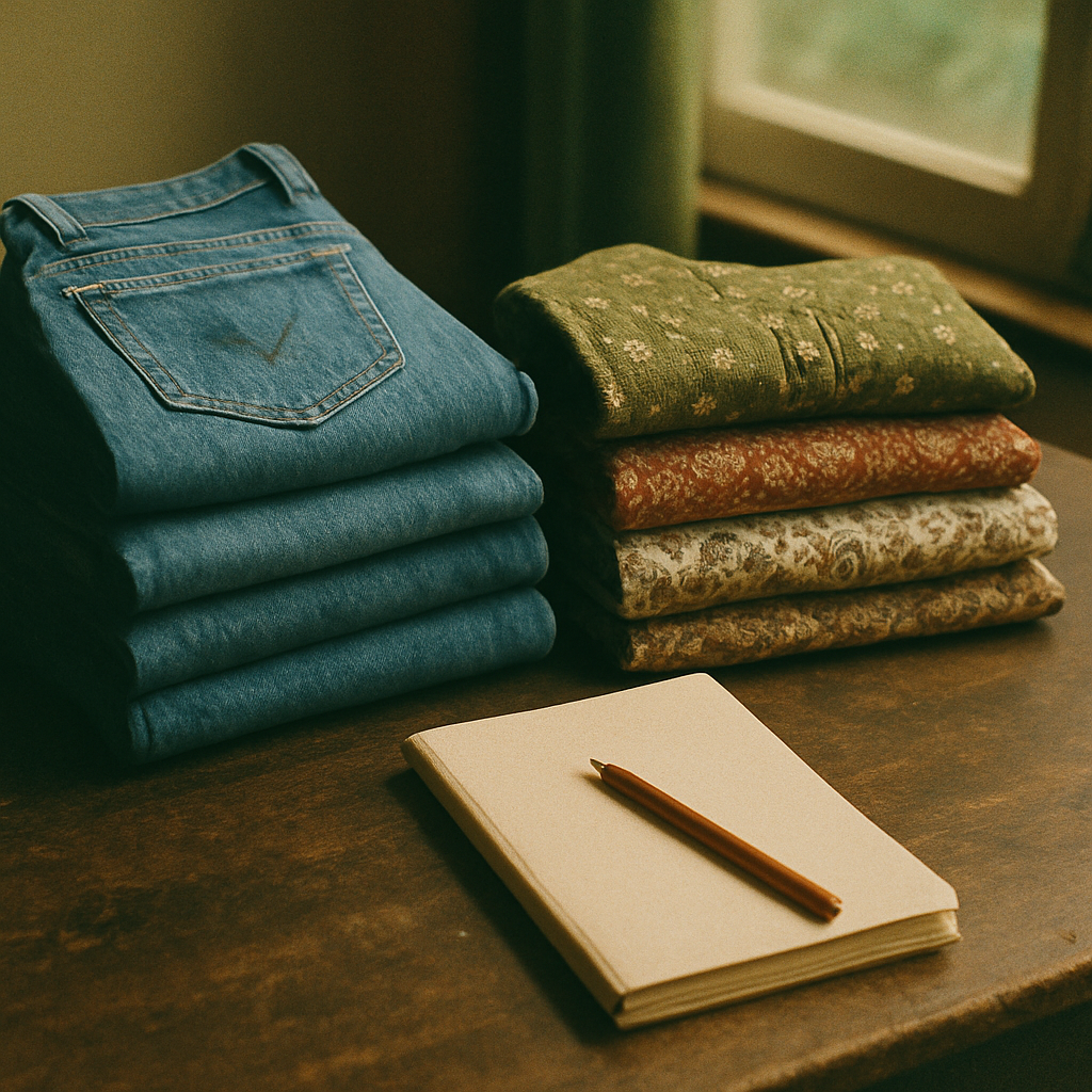Film photo of a curation table with vintage finds