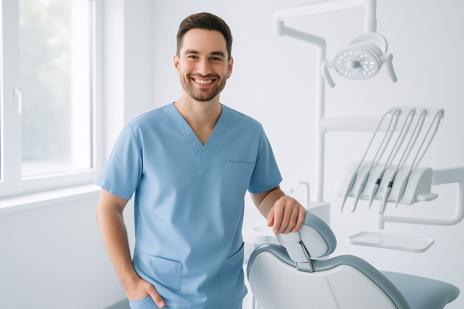 Smiling dentist in a modern clinic