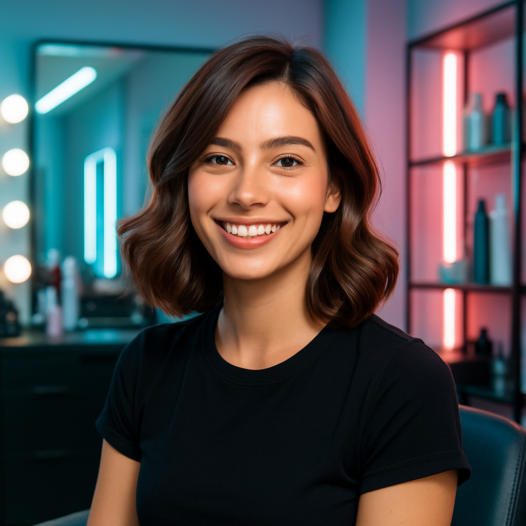 Emma smiling after her haircut