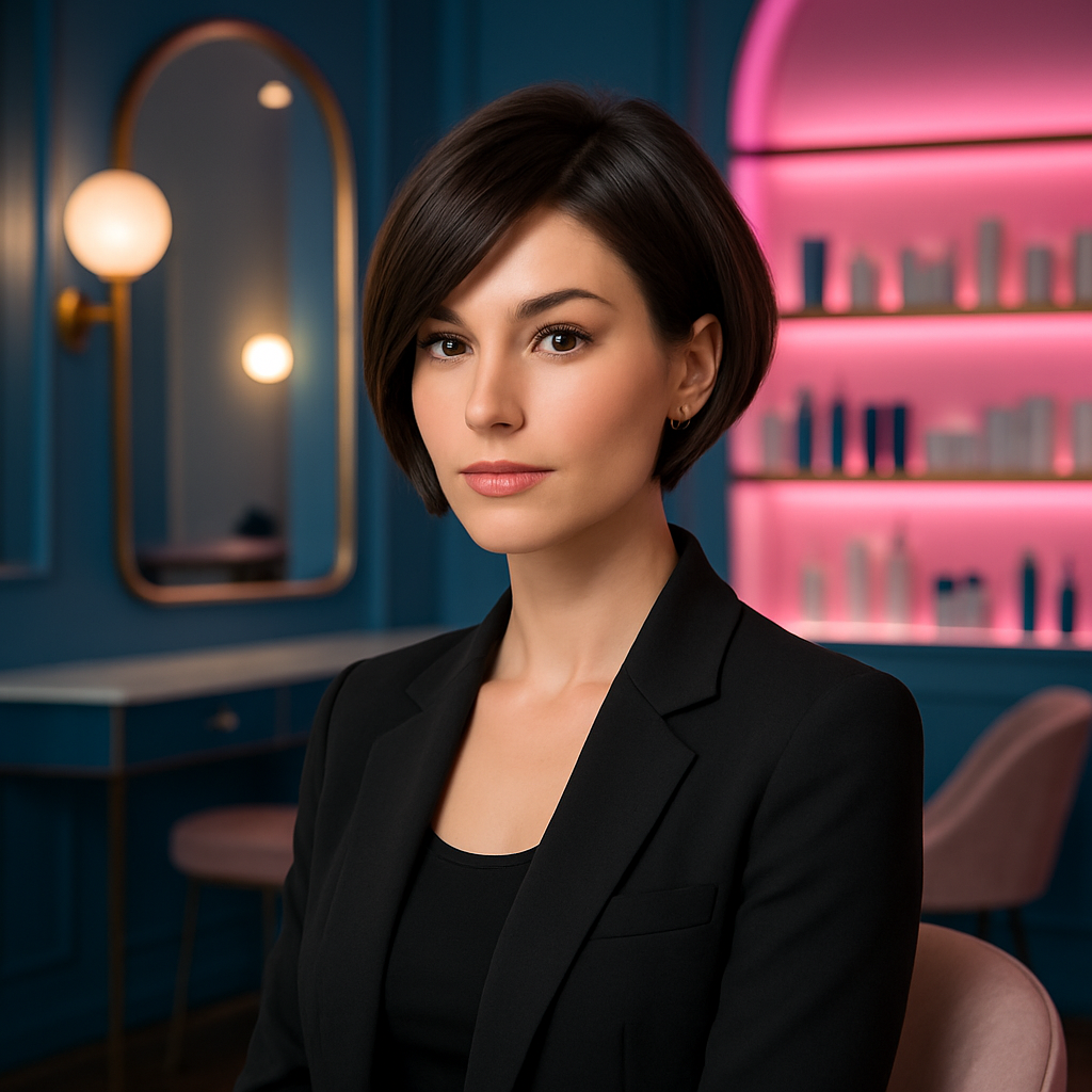 Woman with a stylish haircut in a modern salon